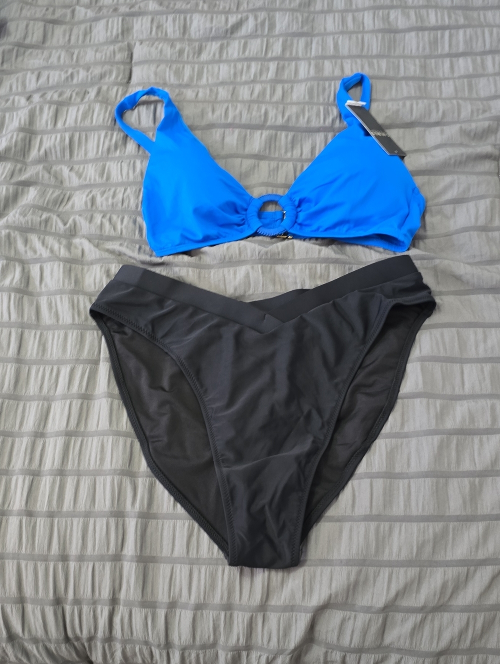 Ralph Lauren Bright Blue Ring-Front Bikini Top with Black High-Waist Bottom